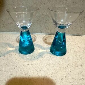 Set of 2 Carnival Cruise Line Shot Cordial Glasses. Aqua base